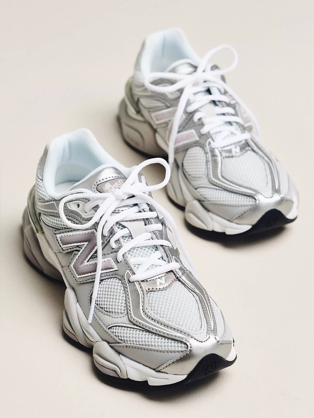 New Balance Silver White Mesh Sneakers